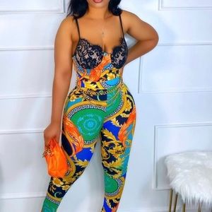 Multi color two piece pant set